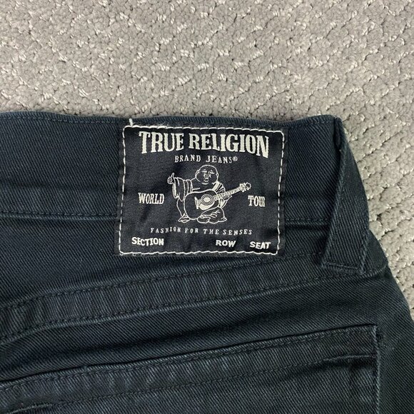 True Religion Ricky Relaxed Straight Jean Shorts Men's 32 Black Flap Raw Hem - Picture 3 of 10